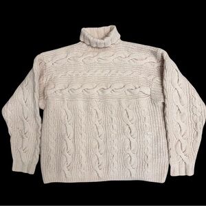Vintage Tommy Hilfiger Cream Cable Knit Sweater XL Chunky Hand Knit Fisherman
